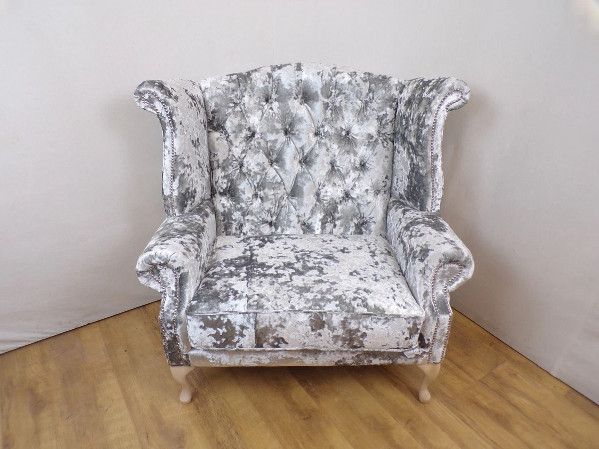 Argent Grey Crushed Velvet Queen Anne Wing Chair love seat eBay