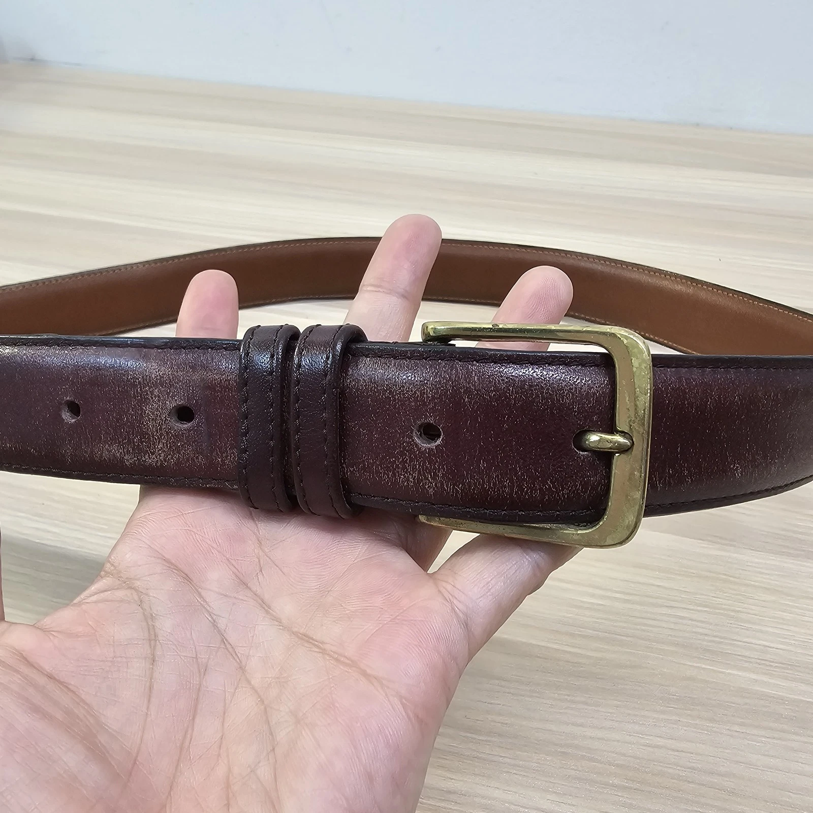 Cintura Coach Vintage 36 90 M Borgogna Pelle Magra Ottone Massiccio Fibbia Abito USA