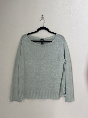 Eileen Fisher Lime Green Linen LS Lightweight Pull Over Sweater Size Medium
