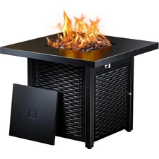 Outdoor Propane Fire Pit Table 28 Inch 50000 BTU Steel Gas Fire Pit with Lid and