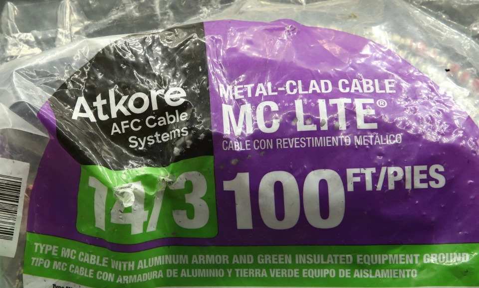 Cable Atkore Solid MC LITE revestido de metal 14/3 100 pies Foto 2 de 2
