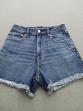 American Eagle Women Straight Shorts Size 2 Blue Distressed Frayed Hem Denim
