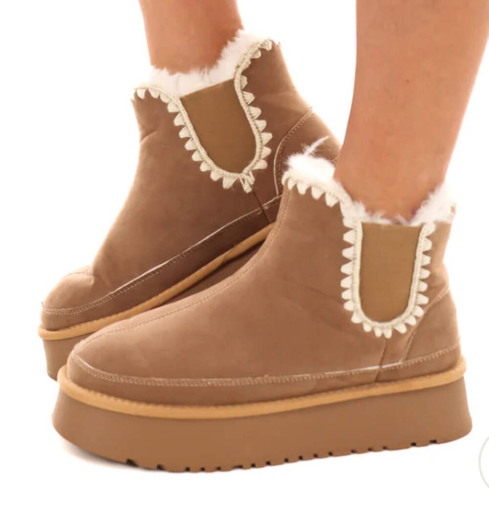 CCOCCI Fur-lined Platform Ankle Boots With Crochet Stitching
