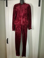 Velour Track Suit Red Zip Front Jacket With Pants Set Women’s Size Small Y2K