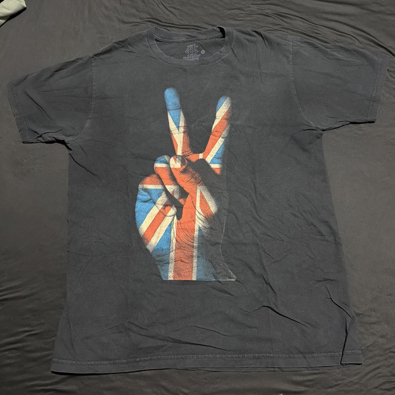 Union Jack Peace Sign Graphic T-Shirt Mens M Black Vintage Streetwear UK Flag