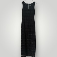 Guess Long Maxi Dress Crochet Bandage Size 4 Sleeveless Black Zipper Back