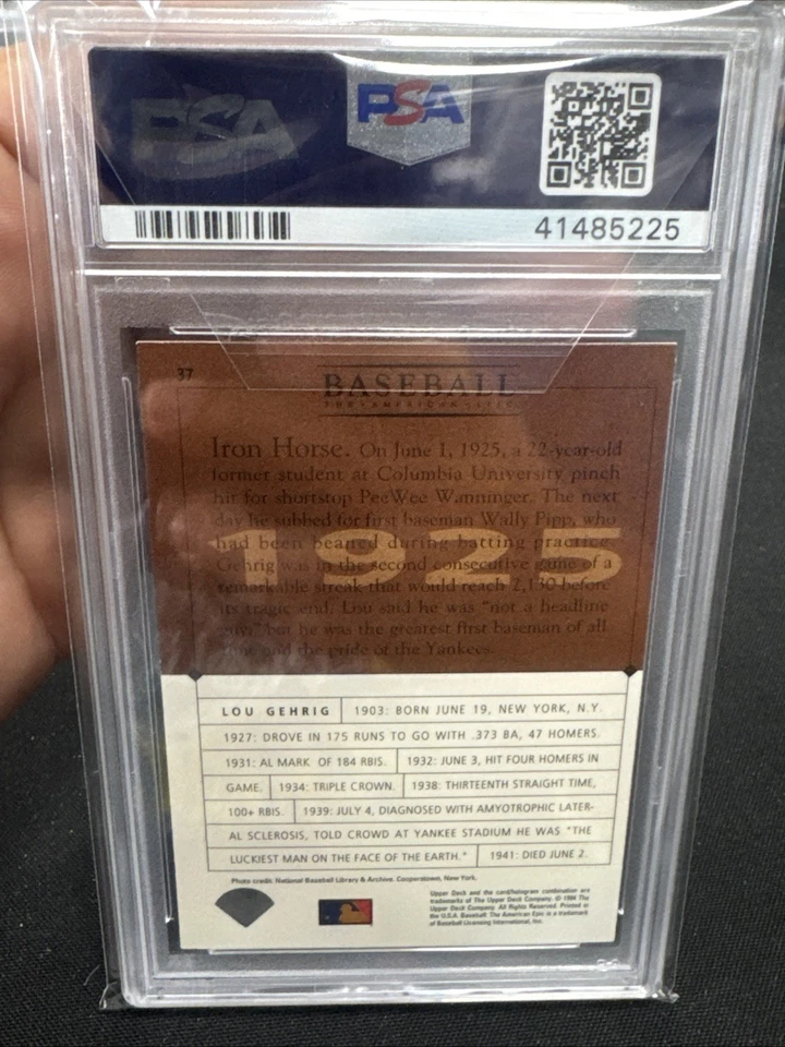 1994 Upper Deck American Epic #37 Lou Gehrig PSA 8 - Image 2 of 2