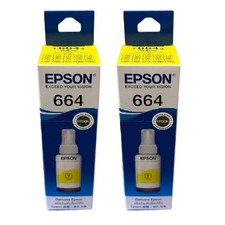 2 Pcs- NEW Genuine Epson 664 Ink Bottle Yellow T664400 70ml EcoTank Printer T664