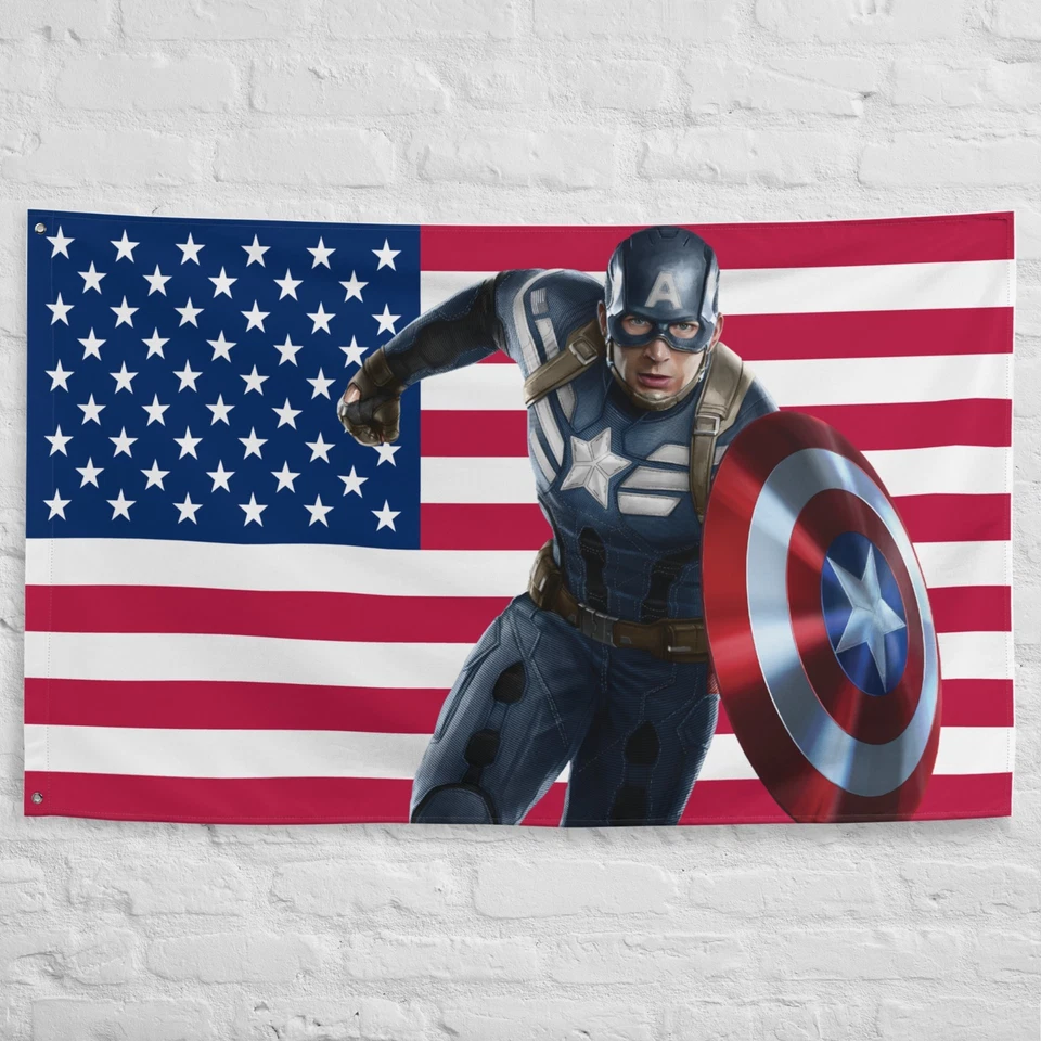 Tapeçaria bandeira americana Capitão América – Escudo e estrelas arte de parede 34,5" X 56" - Imagem 2 de 4