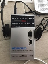 Vintage GE AM-FM Stereo Headset Radio, Model 7-1600A with Instructions