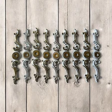 Set (9) Ornate Cabinet Pull BACKPLATE. 6" NOS Vtg Furniture Hardware Knob Parts