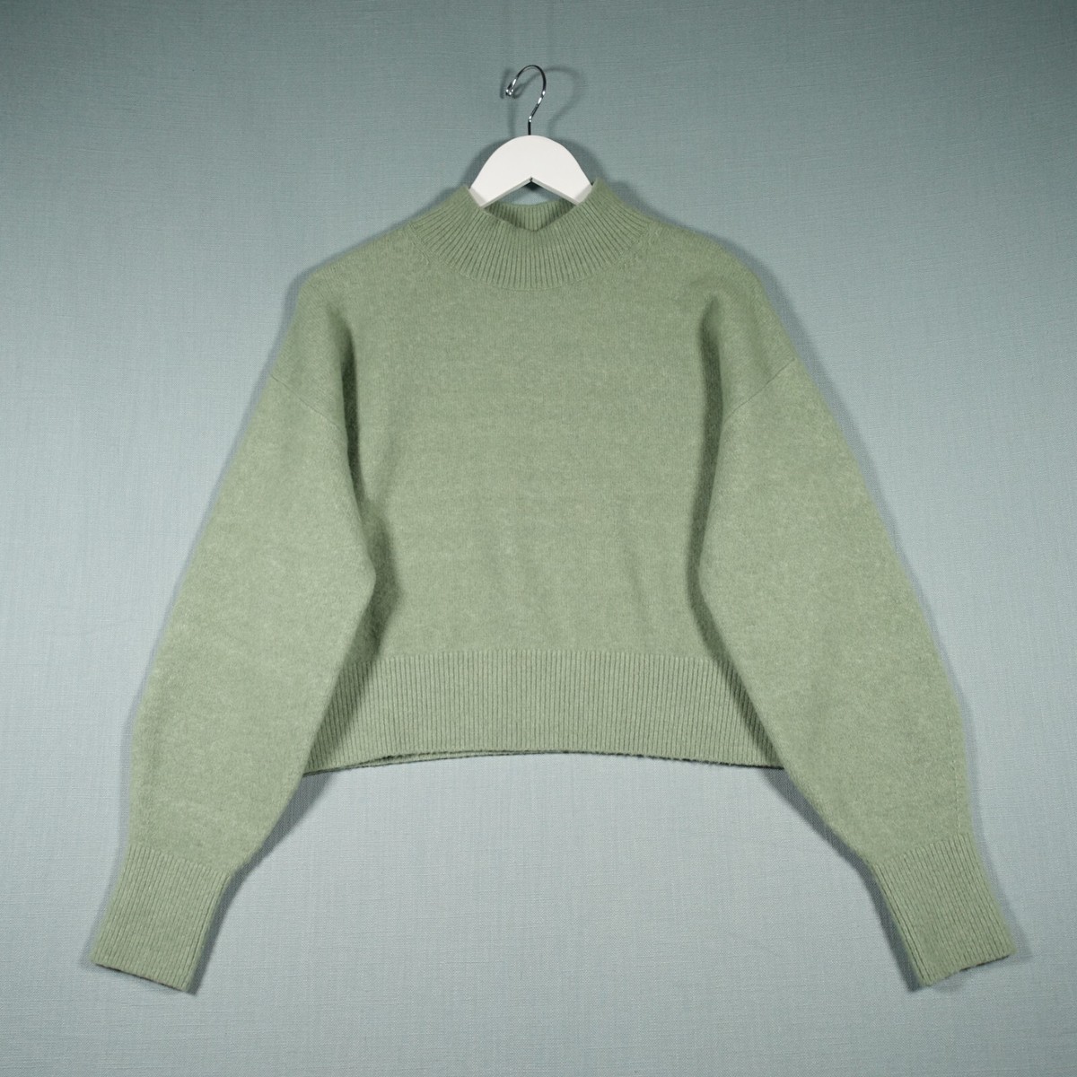 Other Stories Crop Jumper Womens Small Green Knit Wool Sweater Long  Sleeve Top