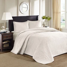BEAUTIFUL CLASSIC XXXXL IVORY OFF WHITE ANTIQUE CREAM  SOFT BEDSPREAD QUILT SET