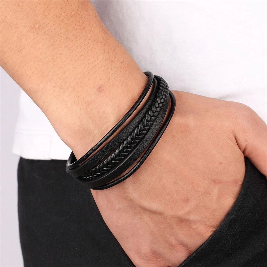 Black Braided Leather Bracelet (1/2 Inch Wide) – Loralyn Designs