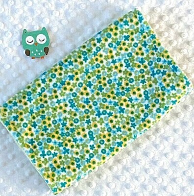 Handcrafted, Flower Minky Print & White Minky Bubble Baby Burp Cloth 