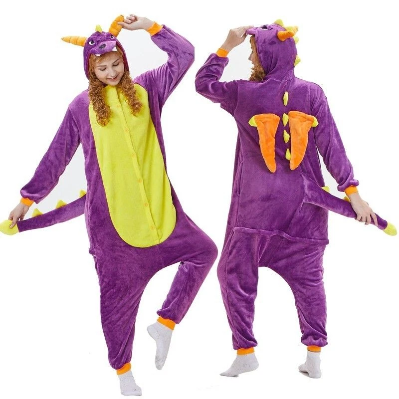 Dragon One Piece Unisex Jammies For Parties Purple Dragon Pajamas Adults Medium - Image 4 of 4