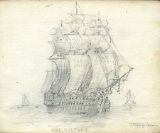 HMS VICTORY~JAMES ALPHEGE BREWER DRAWING~NELSON/BATTLE OF TRAFAGAR~MARITIME ART