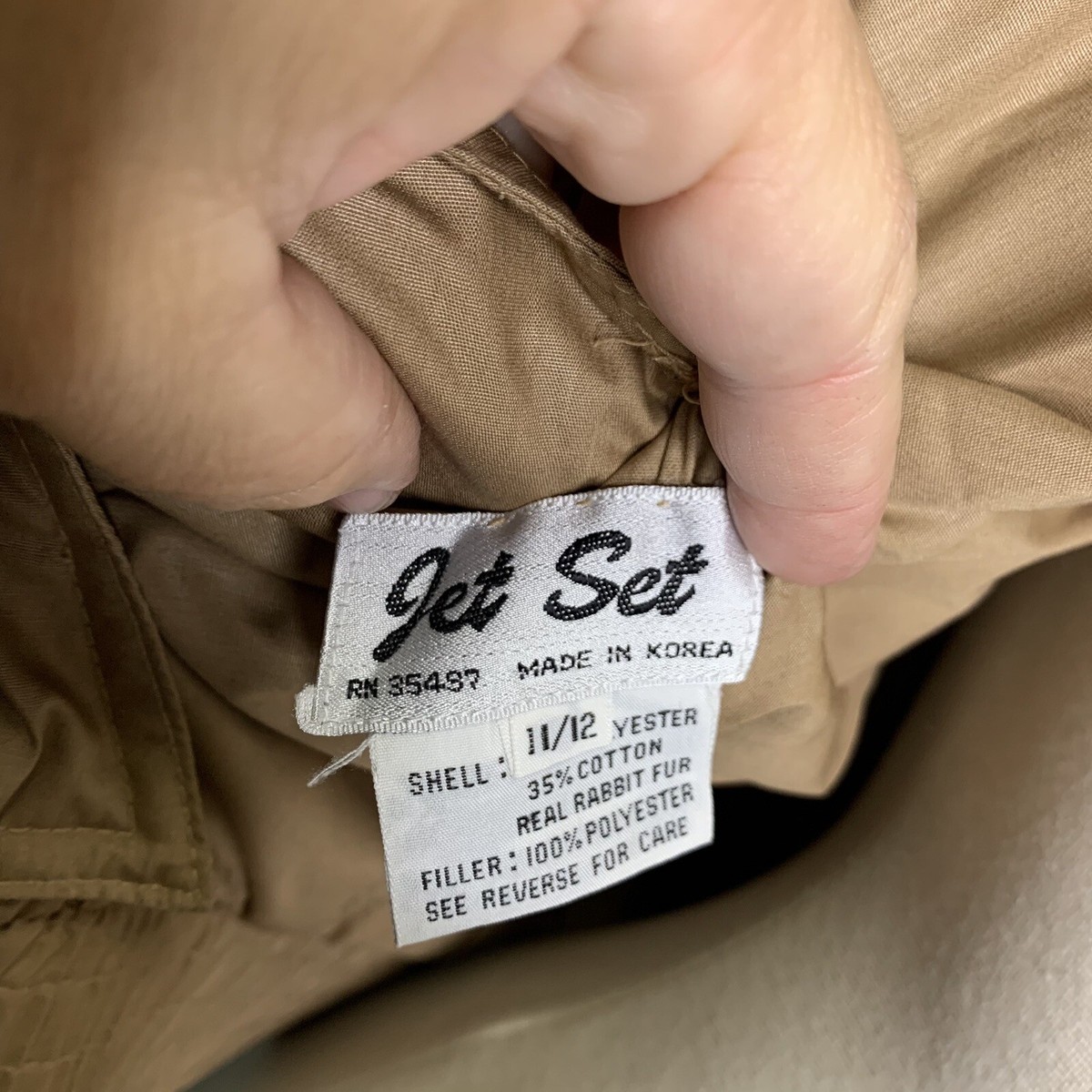 Vintage Jet Set Women's Beige Reversible Rabbit Hair Zip Up Bomber
