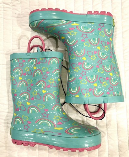 Western Chief Confetti Rainbow Rain Boots-Toddler/Little Kid-Turquoise-sz 12-NEW - Picture 4 of 19