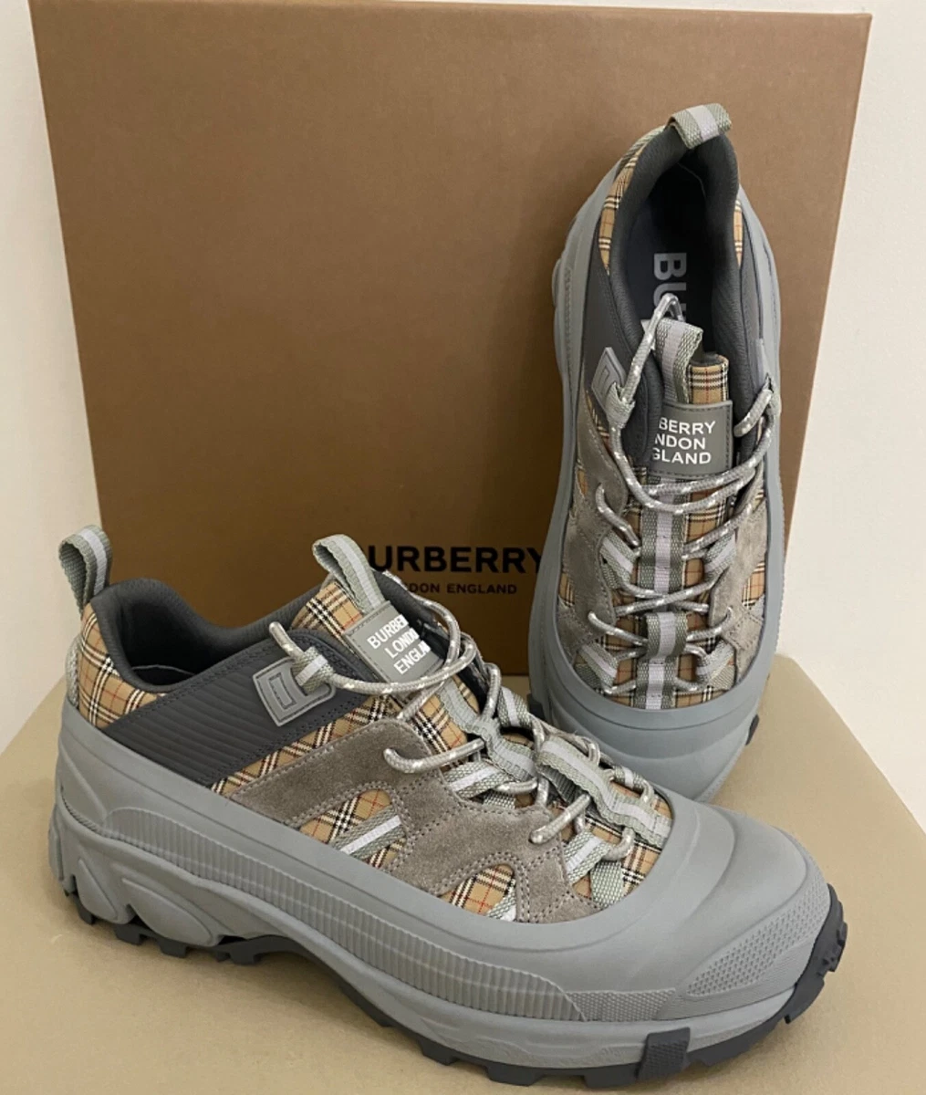 New Burberry Men's Arthur Check-Print Caged Sneakers. Sz 42