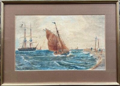 Thomas Bush Hardy (britisch, 1842-1897):  Calais Pier , Aquarell auf Papier