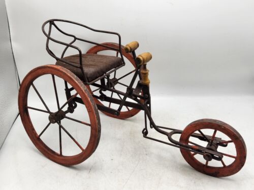 Rare Antique 1800s Salesman Sample Metal Invalid Trike Leicester Safety Tricycle - Foto 1 di 12