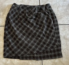 Vintage Casual Corner Plaid Wool Blend Midi Pencil Skirt Tan Brown 6