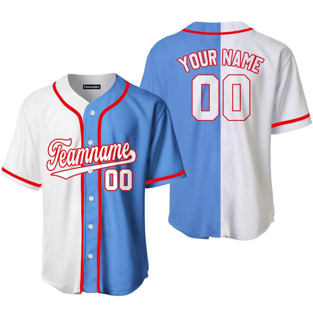 Custom Light Blue White-Red Baseball Jersey