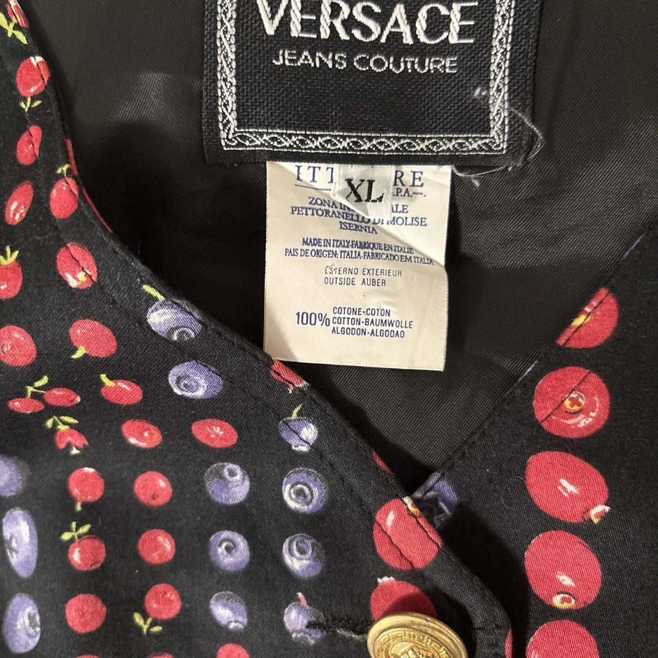VERSACE JEANS COUTURE Chaleco Mujer Algodón Estampado Fruta Talla X Grande Año 1995 Foto 4 de 4