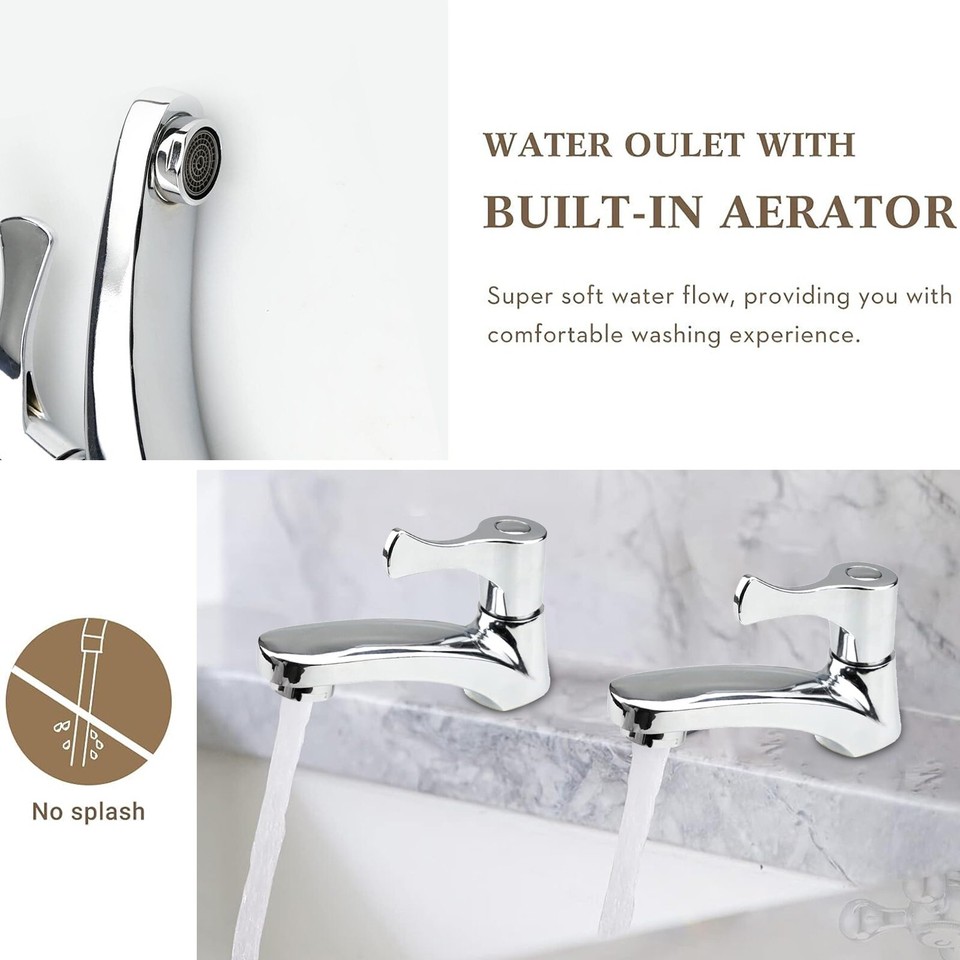 1 Pair Hot & cold Lever Basin Sink Taps Bathroom Faucet 1/4 Turn 1/2