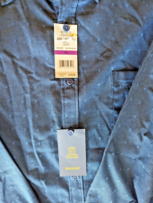 Men's HAGGAR Blue Long Sleeve Classic Fit Dress Shirt Size 2XL NWT