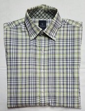 EUC TAILORBYRD Mens Long Sleeve Gray Green White Plaid Cotton Dress Size Large