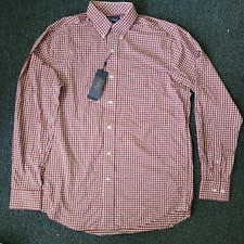 Men's Oxford Plaid Collared Button Down Long Sleeve Shirt Red Small