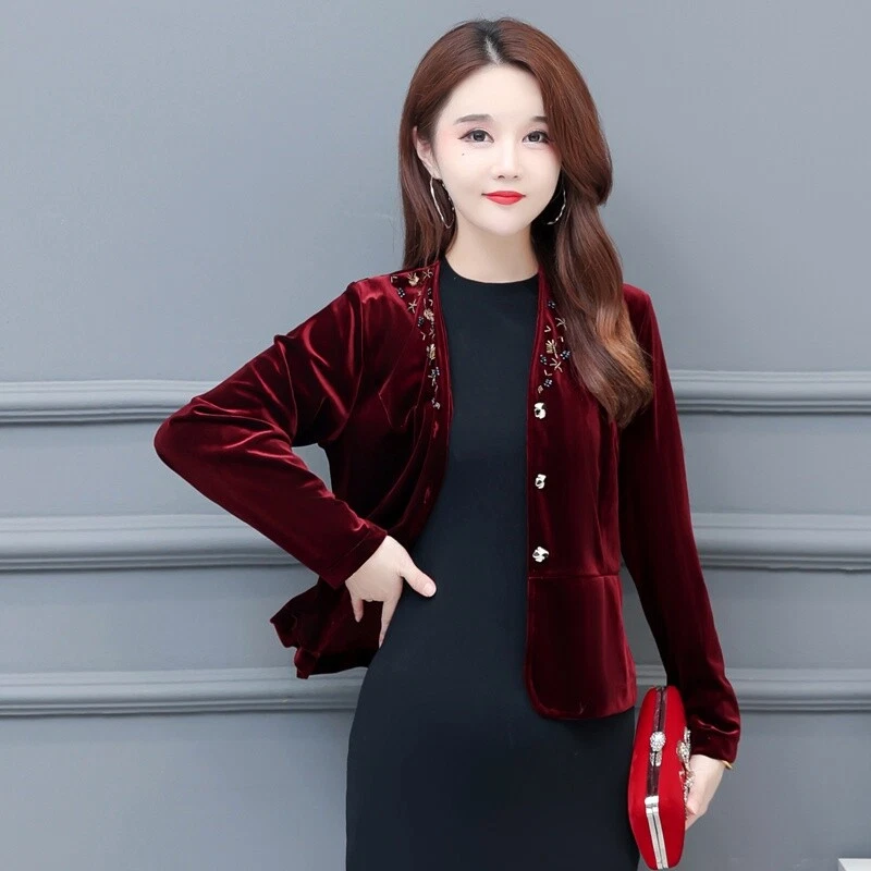 Femme Velours Veste Cardigan Blazer Costume D contract Habill
