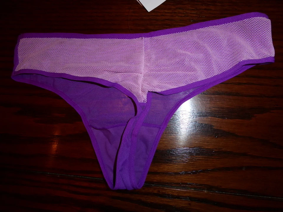 NWT JOSIE NATORI THONG PANTIES nylon + mesh 850139 ROUCHED BACK pur orchid S M L - Image 2 of 2