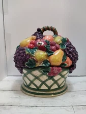 Vtg. Raymond Waites Cornucopia Ceramic Fruit Basket W/Lid Cookie Jar Soup Server