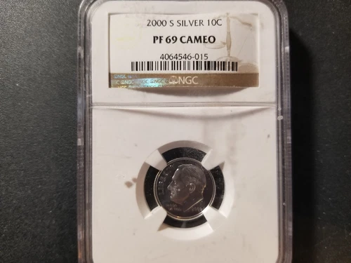 2000-S SILVER ROOSEVELT DIME 10¢ NGC PF69 CAMEO 4064546-015