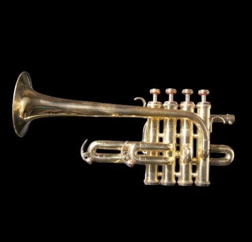 Trompete Piccolo com 4 Válvulas Extra Slide Instrumento Jazz Banda de Latão Bronze Polimento - Imagem 2 de 4