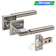 Door Handles on Square Rose with Straight Oval Lever Handles and Chrome Finish