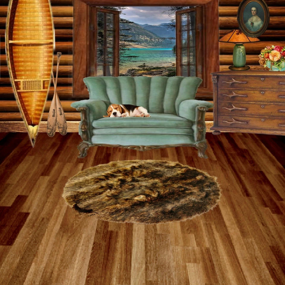 Deer Skin Faux Fur Rug - Bear - Wolf - Accent Throw Carpet - Sheepskin - Round  - Image 2 of 4