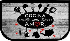 Nylon Kitchen Rug (18"x30") KITCHEN TOOLS,COCINA CON AMOR,COOK W/LOVE,D Shape,KH