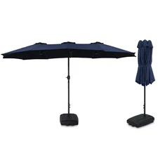 15FT Double-Sided Outdoor Sun Shade Backyard Patio Umbrella Blue w/ Crank & Base