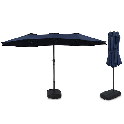 #ad 15FT Double Sided Outdoor Sun Shade Backyard Patio Umbrella Blue w Crank amp; Base $82.00