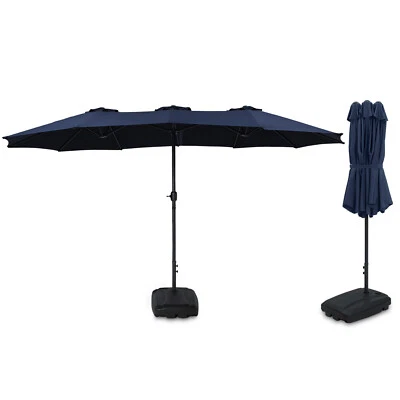 AJP DISTRIBUTORS 15FT Double-Sided Outdoor Sun Shade Backyard Patio Umbrella Blue w/ Crank & Base