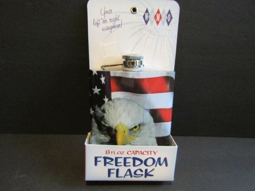 WEMCO Freedom Flask - FLAG & AMERICAN EAGLE Holds 8 fl oz. HINGED SCREW CAP-5.5"