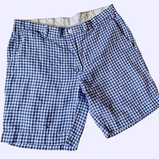 Ralph Lauren Vinatge 100 Linen Shorts Men's 32 Straight Fit Blue Gingham Check