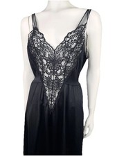 Cinema Etoile Women L Night Gown Black Vintage Lace Nylon sheer Lingerie gown