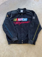 Vintage Nascar Racing Checkered Flag Sports Jacket 2XL Black D4