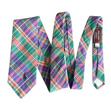 Vintage POLO Ralph Lauren Plaid 100 Cotton Tie Necktie Logo Hand Made New