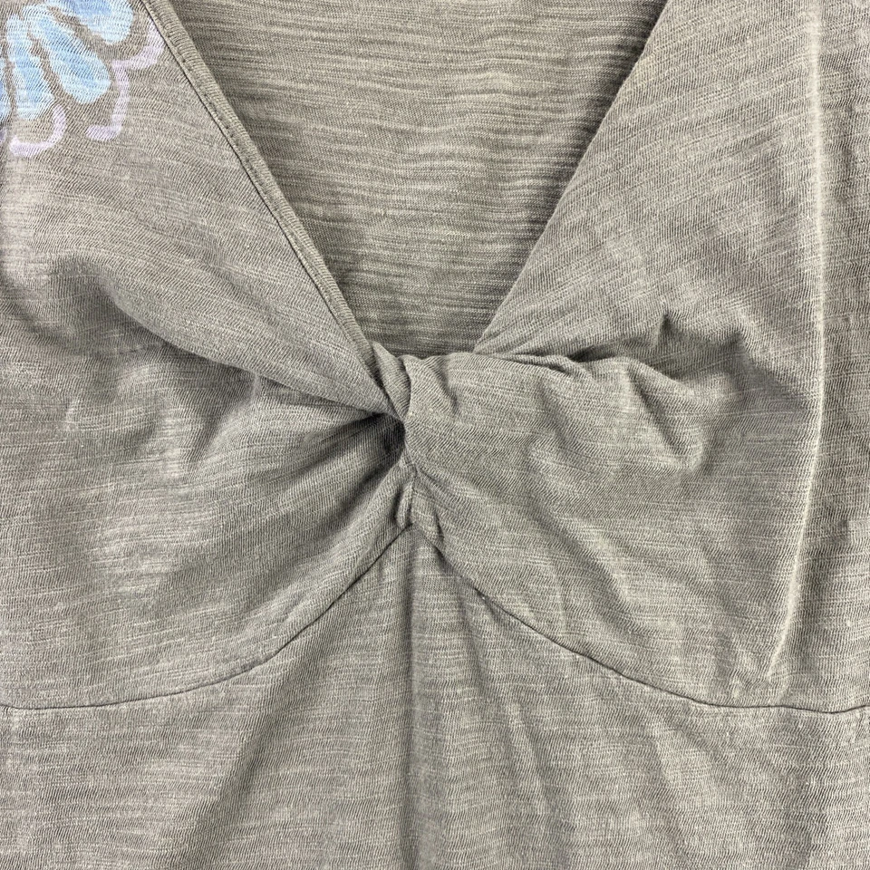 Top ajustado Life is Good L gris floral cuello en V torcido delantero manga larga algodón Foto 3 de 4